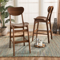 Baxton Studio RH378BP-Walnut Bent Seat-BS Baxton Studio Katya Mid-Century Modern Walnut Brown Finished Wood 2-Piece Bar Stool Set